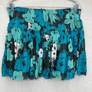 Low rise Coconut Girl Floral Mini Skirt Pleated‎ Teal Cotton S Ruffle Bright Y2K